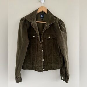 GAP Women's Medium Corduroy Pockets Puff Shoulder Long Sleeve Button Up Jacket